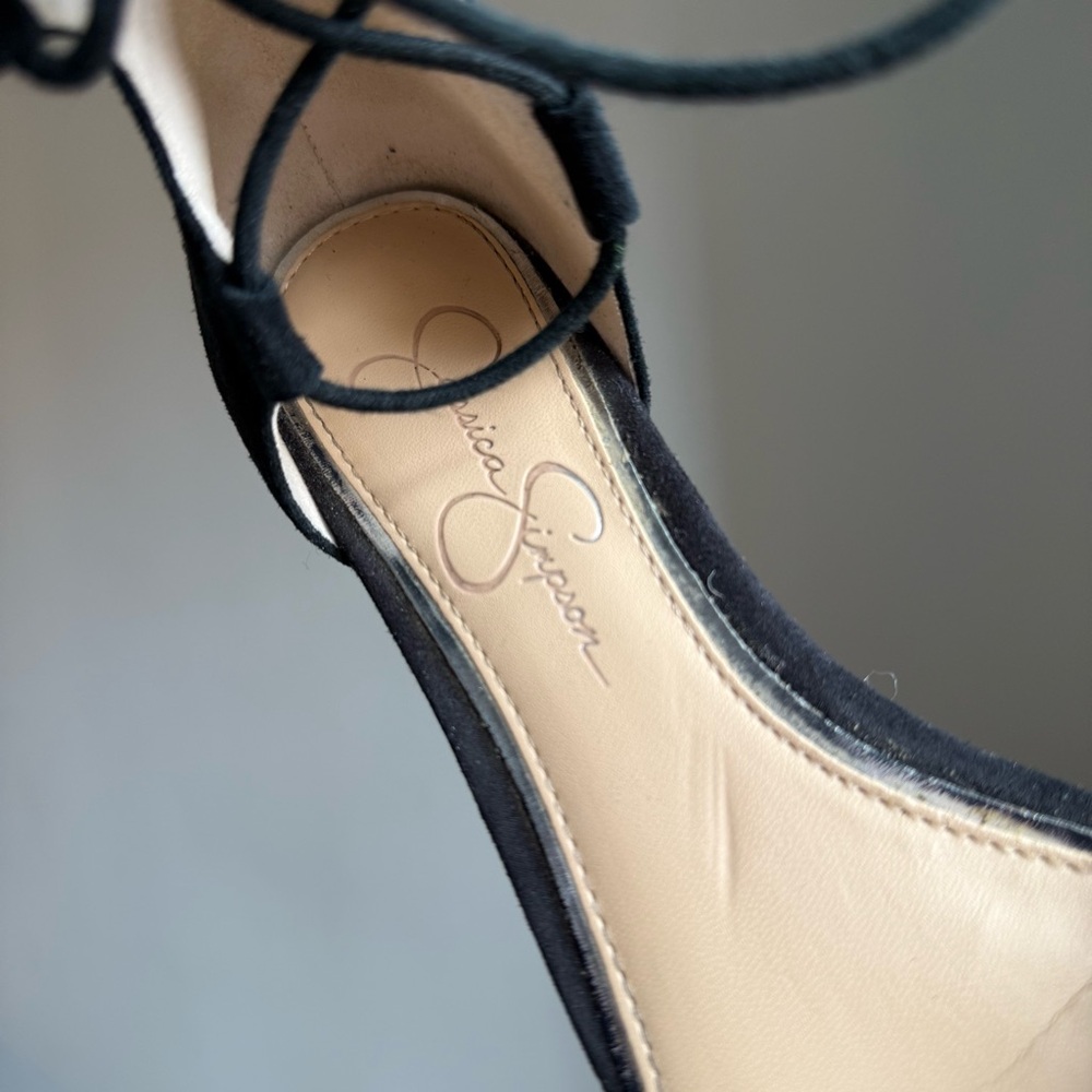 Jessica Simpson Suede Black Lace-Up Flats Size US 7,5 EU 37,5 Ankle Tie - Picture 8 of 14